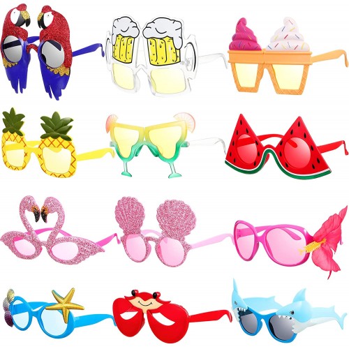 12 Pairs Luau Party Sunglasses Funny Hawaiian Glasses Beach Funny Sunglasses Tropical Beach Party Favors Luau Party Sunglasses for Adults and Teens Birthday Summer Beach Party Decorations