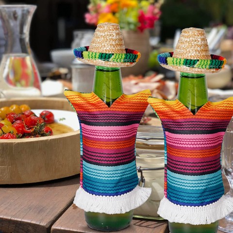 12 Pcs Mini Sombrero Hats,Serapes for Bottles Mexican Decorations,Viva Hat Mexicanos for Fiesta Straw,Tiny Bottles,Wide Sombrero,For Cinco De Mayo Supplies,Mexico Party Favors Decoration