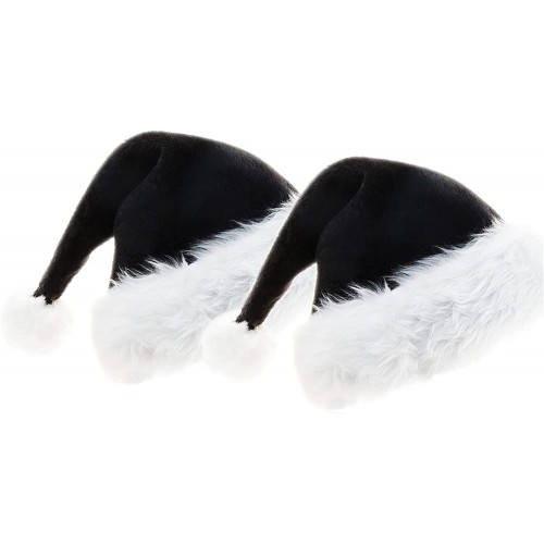 2 Pack Christmas Black Santa Hat,Adults Deluxe Black and White Xmas Christmas Hat for Black Christmas Theme New Year Festive Holiday Party Supplies