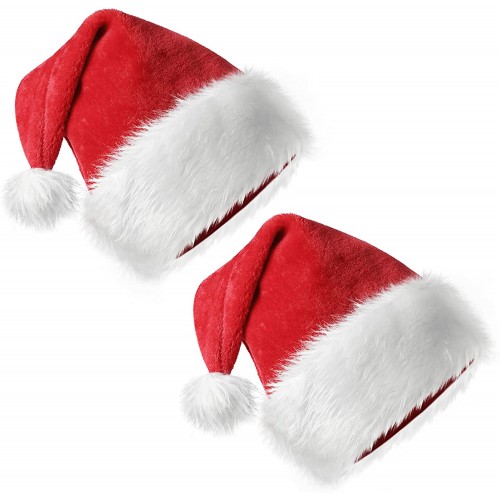 2 Pack SHareconn Santa Hats for Adults Big Xmas Holiday Hat with Velvet and Comfort Liner for Adults Party New Year Christmas Day Red