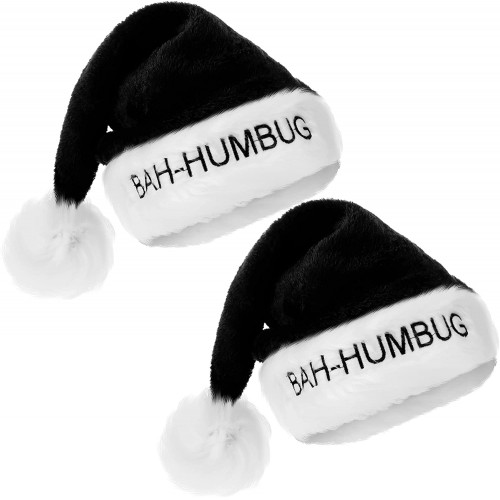 2 Pieces Bah Humbug Santa Claus Christmas Hat Plush Santa Hat Xmas Christmas Hat for Adults Festival Party Supplies
