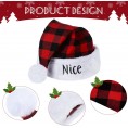 2 Pieces Naughty and Nice Plush Christmas Santa Hats Red Black Buffalo Plaid Holiday Hat for Adults Wowen Men Christmas Party Supplies