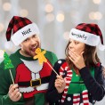2 Pieces Naughty and Nice Plush Christmas Santa Hats Red Black Buffalo Plaid Holiday Hat for Adults Wowen Men Christmas Party Supplies