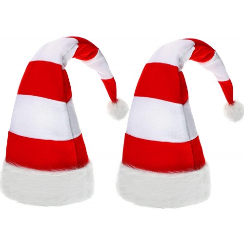 2 Pieces Red and White Striped Santa Hat Christmas Long Felt Xmas Hats for Christmas New Year Party Decorations Classic Cosplay Costume