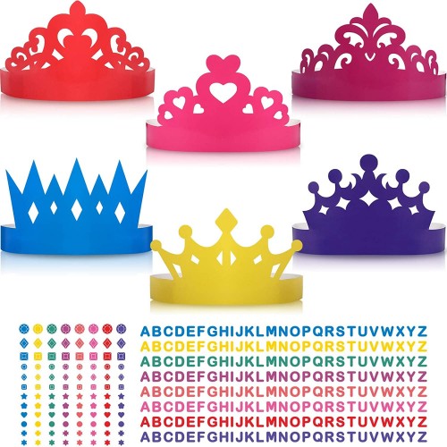 24 Pieces Princess Prince Crown Tiara Craft Kits Paper DIY Party Crown Hats Birthday Party Decoration Favor Supplies for Kids and Adults
