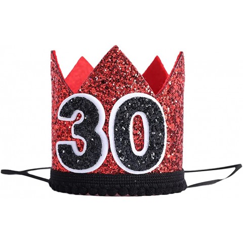 30th Birthday Crown Hat Birthday Party Hats for Unisex Adult Women 30 Tiara Headband Mini Birthday Crowns Smash Photo Props
