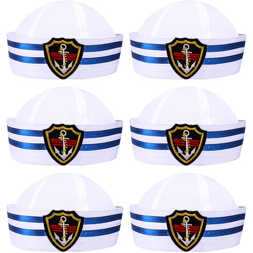 6 Pcs Blue with White Sail Hats Navy Sailor Caps for Sailor Costume Accessory Dressing Up Party Halloween Cosplay Hats