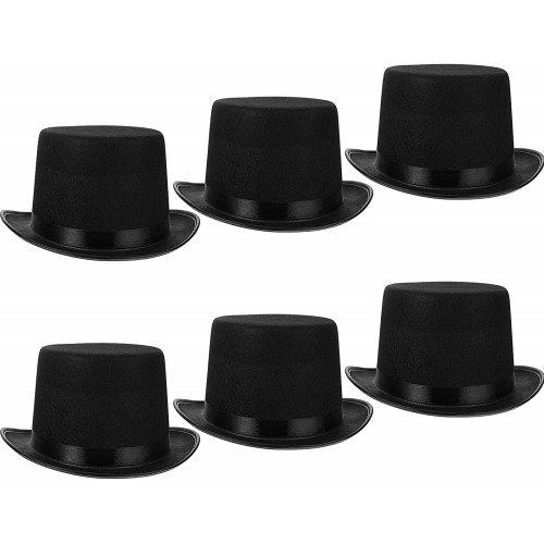 6 Pieces Black Top Hats Dress Up Top Hats Costume Party Unisex Hat Felt Black Formal Costume Hats for Men Women Party Costume