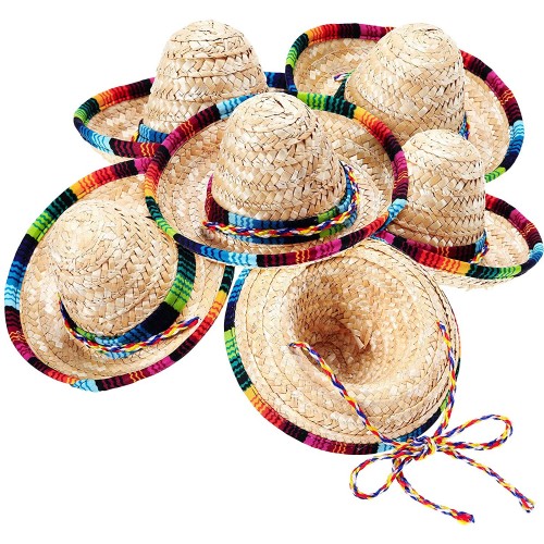 6 Pieces Sombrero Hat Mini Mexican Fiesta Hats Natural Straw Sombrero Headband Hat Cinco de Mayo Hats Fiesta Straw Hats for Carnival Birthday Theme Decoration and Party Supplies 6 Pieces
