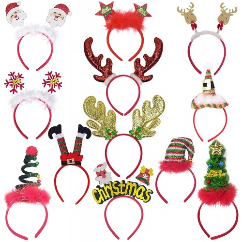 8 x Weihnachts-Stirnbänder mit Elfenmotiv Rentier-Geweih Weihnachtsbaum Glocken Weihnachtsmannmütze Stirnbänder für Kinder und Erwachsene Weihnachtsgeschenke Party-Geschenke