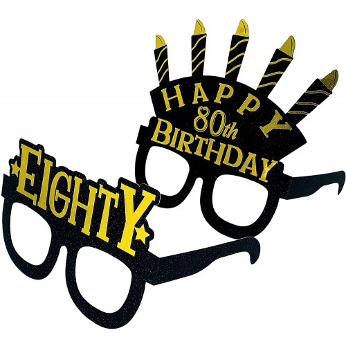 80th birthday decorations party glasses thirty birthday masks black gold theme 80th birthday party supplies. 80th birthday party favors. Set of 24