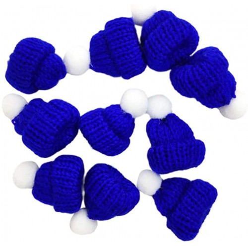Amosfun 10Pcs Mini Knit Christmas Hat Small Santa Claus Cap Xmas Party Hat Ornament for Decoration Dark Blue