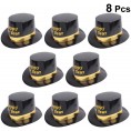Amosfun 8pcs New Year Top Hats 2022 New Year Eve Paper Tophat Holiday Party Funny Birthday Hats Photo Props Yellow Letter