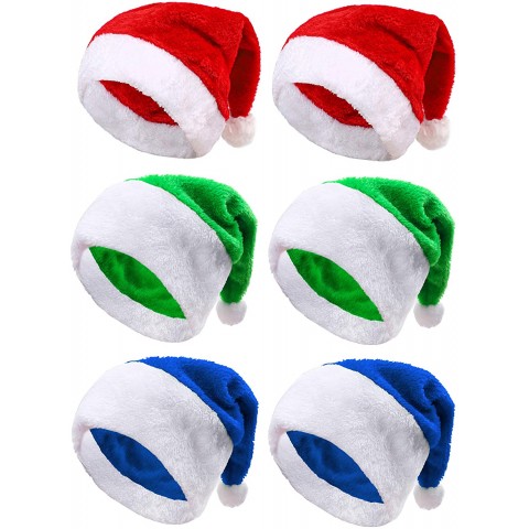 Aneco 6 Pack Christmas Santa Hat Short Plush and White Cuffs Xmas Party Supplies