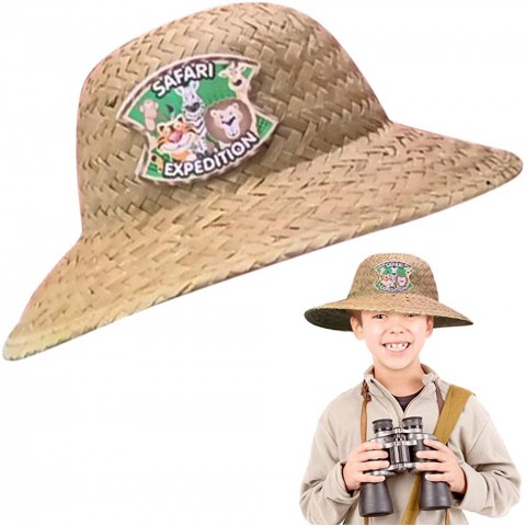 ArtCreativity Straw Safari Hat for Kids 1PC Child Size Explorer Hat with Safari Expedition Logo Adventurer and Farmer Costume Prop for Halloween Fun Dress-Up Accessories Explorer Gifts…