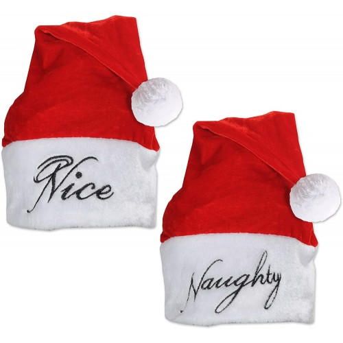 Beistle 2 Piece Plush Fabric Naughty Or Nice Santa Claus Hats For Christmas Party Supplies