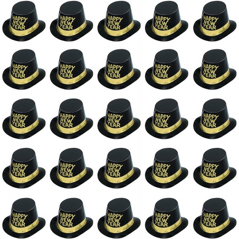 Beistle 25 Piece Black & Gold Paper Top Hats For Happy New Year's Eve Party Supplies One Size Fits Most Black Gold