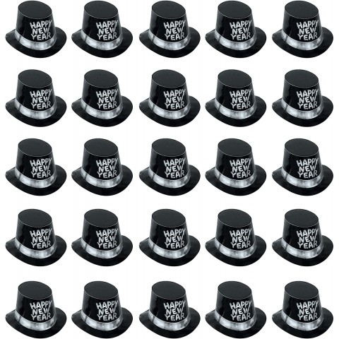 Beistle 25 Piece HNY Paper Top Hats For Happy New Year's Eve Party Supplies One Size Fits Most Black Silver