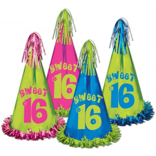 Beistle 60622 12-Pack Fringed Foil Sweet 16 Party Hats 12-1 2-Inch