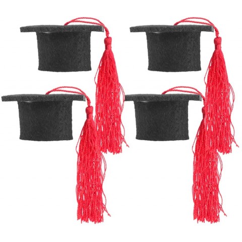 BESTOYARD 4pcs Bkack Graduation Cap with Red Tassel Mini Grad Hat 2021 Graduation Party Fancy Dress Accessory Photo Props