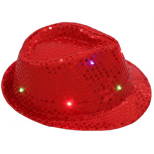 BESTOYARD Fedora Hat Jazz Hat Cap Dance Hat Glitter Sequins Flashing LED Hat for Party Hat Dress Up Costume Accessories Red