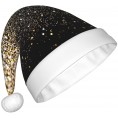 Black & Gold Sparkle Plush Santa Hat Unisex Christmas Hat With Comfort Lining&Plush Brim Christmas Decoration New Year Party Supplies