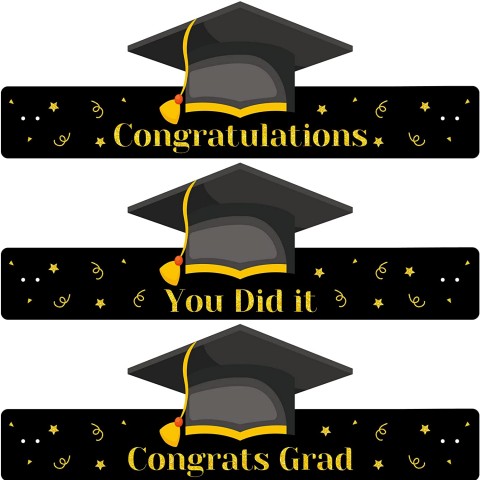 ceiba tree Graduation Crowns Cap Congrats Grad Paper Hats Headbands for Kids Party Favors Black