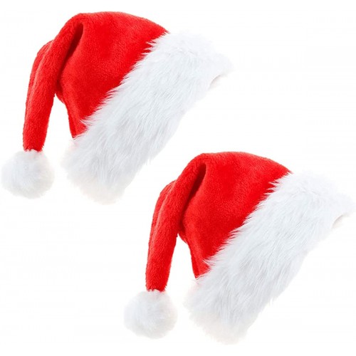 Christmas Hat Santa 2 Pack Xmas Hats Holiday Party Unisex Velvet Comfort Plush for Extra Thicken Classic Fur New Year Festive Supplies Red and White Large
