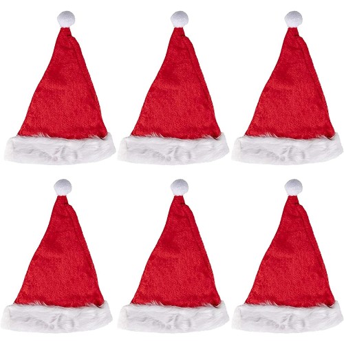 Classic Santa Claus Hats 6-Pack Christmas Party Hats Holiday Costume Accessories Plush Felt Red and White with Pom-Pom Ball Festive Novelty Accessories for Adults 11.5 x 14.5 Inches