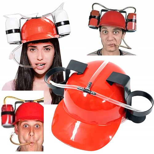 Drinking Helmet Adjustable Can Holder Cap Party Fun Beverage Gadgets Summer Beverage Hat with Straw for Beer Soda Cola