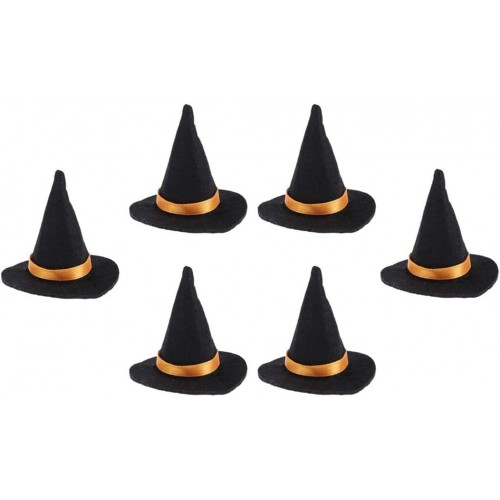 Dzrige 6 Pieces Mini Felt Witch Hats,Mini Wine Bottle Hats,Handmade Wine Bottle Decor for Halloween Party Table Decoration Holiday Performance Party Props DIY Hair Accessories Crafts,2.6" x 2.6" Black