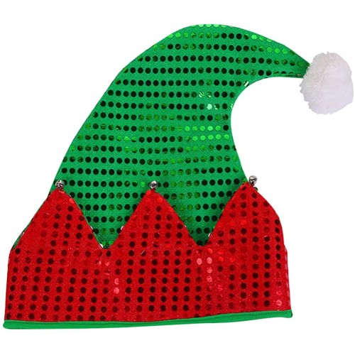 Garneck Santa Hat Elf Hat Sequin Santa Hats Christmas Party Hat for Adult Christmas Costumes Accessory Xmas Party Decoration Random Color