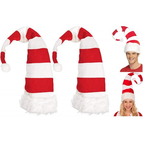 GenMo Lustige Weihnachts-Elfenhüte für Süßigkeiten-Urlaubsmotiv rot und weiß lange gestreifte Nikolausmütze für Weihnachten Party als Foto-Requisiten 2 Stück