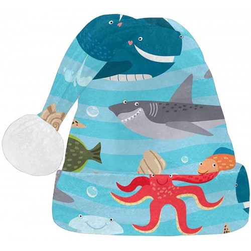 INTERESTPRINT Sea Creatures Soft Christmas Santa Hat for Adults