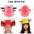 IOAOAI Guzzler Drinking Helmet Can Holder Drinker Hat with Straw for Beer and Soda Party Fun Labor-Saving Plastic Novelty Lazy Drinks Helmet Supplies for Party Green