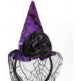 KEPATO Halloween Purple Witch Hat Headband with Spider Web Veil Halloween Headwear Pointy Witch Hat Cute Hair Hoop Hairband Accessories Cosplay Party Props Decoration