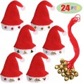 Kiddokids 12 Fancy Christmas Santa Hats with 12 Jingle Bell Necklaces Bulk for Christmas Party Favor Photo Booth; One Size Fits All.