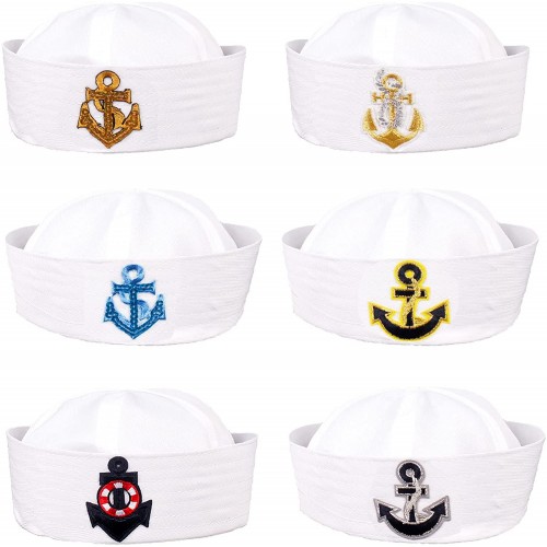 Pinsway 6 Pack Kids Sailor Hats with Anchor Navy Captain Yacht Hat Nautical Themed Party Sailing Caps