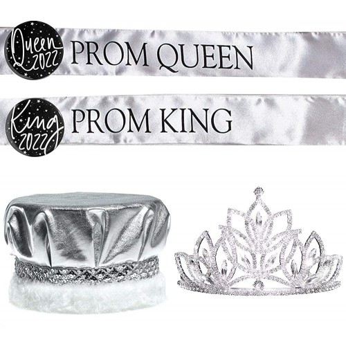 Prom Royalty Set Rhinestone Tiara King Crown Sashes Buttons