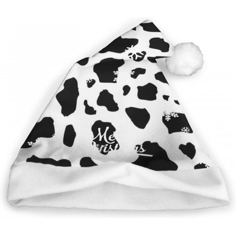 Santa Hats Personalized Cow Print Pattern Christmas Hats Xmas Party Supplies for Unisex Adults Teens