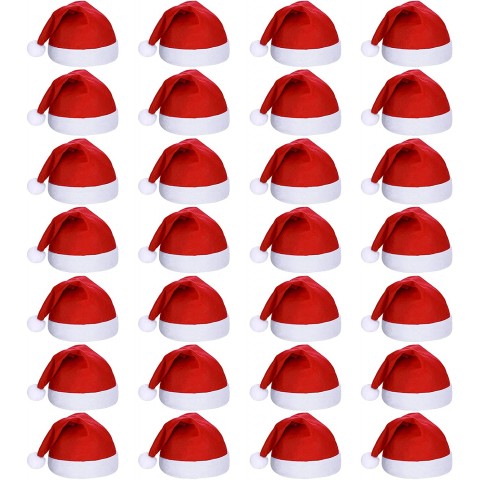 SATINIOR 28 Pieces Christmas Red Santa Hat Xmas Claus Santa Plush Hat Non-Woven Fabric Costume hat for Kids Adult Christmas Party Decorations Multicolor