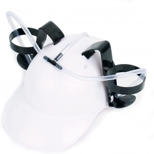 Smalibal Drinking Helmet Drinker Beer and Soda Guzzler Party Hat Adjustable Labor-Saving Lazy Drinks Helmet with Straw for Party Fun White