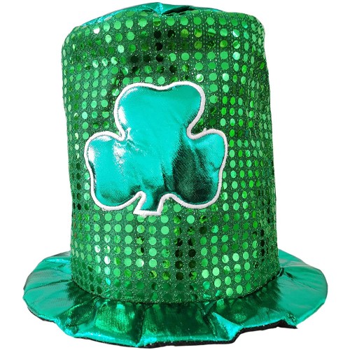 St. Patrick's Day Top Hat Irish Shamrock Green Leprechaun Top Hat | Party Accessory 10 3 4" x 9" Green