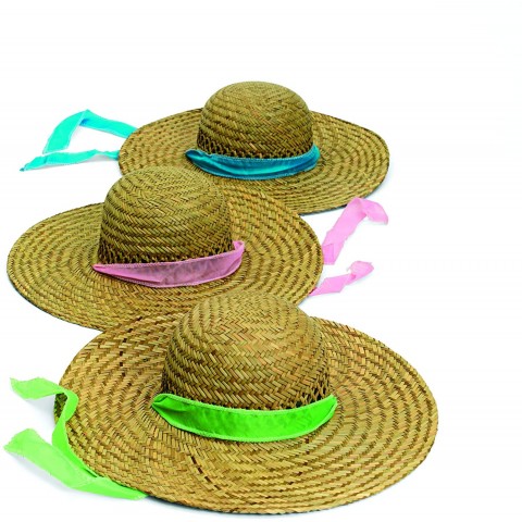 Straw Sun Hats with Solid Band Set of 6 Great for Tea Parties and More