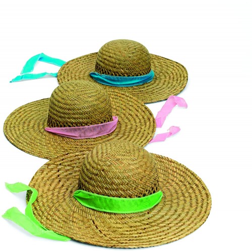 Straw Sun Hats with Solid Band Set of 6 Great for Tea Parties and More