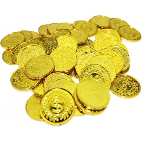 TCOTBE Pirate Gold Coins Plastic Set of 100,Play Gold Treasure Coins for Play Favor Party Supplies Pirate Party Treasure Hunt Game and Party Favors
