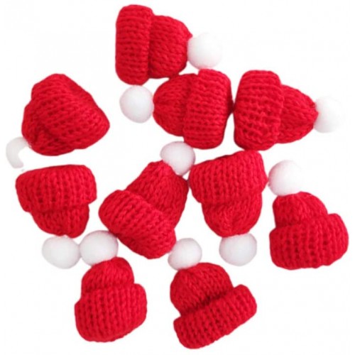 VEEMOON Christmas Mini Knitted Hat Mini Small Santa Hats Crafts Sannta Claus Cap for Xmas Party Favors DIY Handmade Accessories 10 PCS  Red