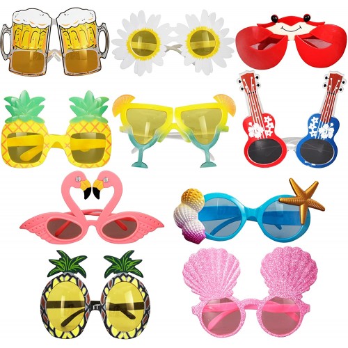WeiShengDa Luau Party Sunglasses 10 Pairs Funny Hawaiian Glasses Tropical Fancy Dress Props Fun Summer Kids Party Favors Beach Themed Party Supplies Decoration Multicolor 19*6*1.3