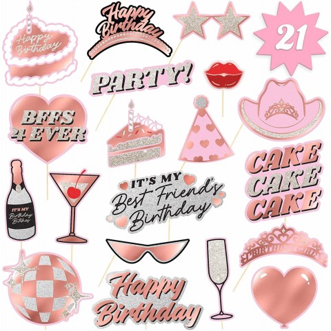 xo Fetti Birthday Party Decorations Photo Booth Props 21 Pre-Assembled Pieces | Rose Gold + Pink Bday Girl Gifts Party Favors Cheers