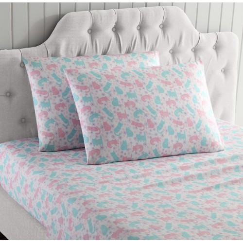 Bed Sheets| MHF Home MHF Home Kitty Time Polyester Sheet Set Queen Polyester 4-Piece Bed Sheet - LF67278